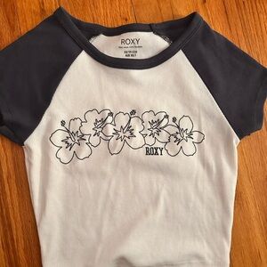 Roxy Navy and White Floral Crop Top